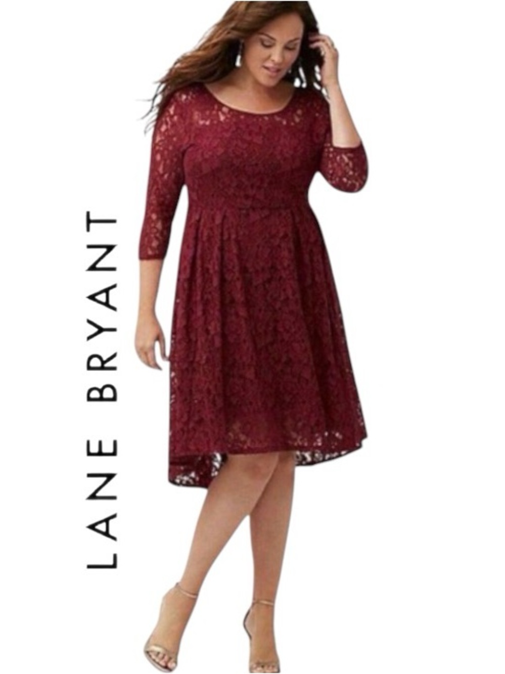 22W Lane Bryant Fit and Flare Lace Illusion Dress with High-Low Hemline